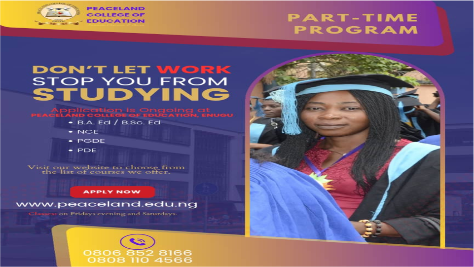 PEACELAND COLLEGE OF EDUCATION ONGOING ADMISSION